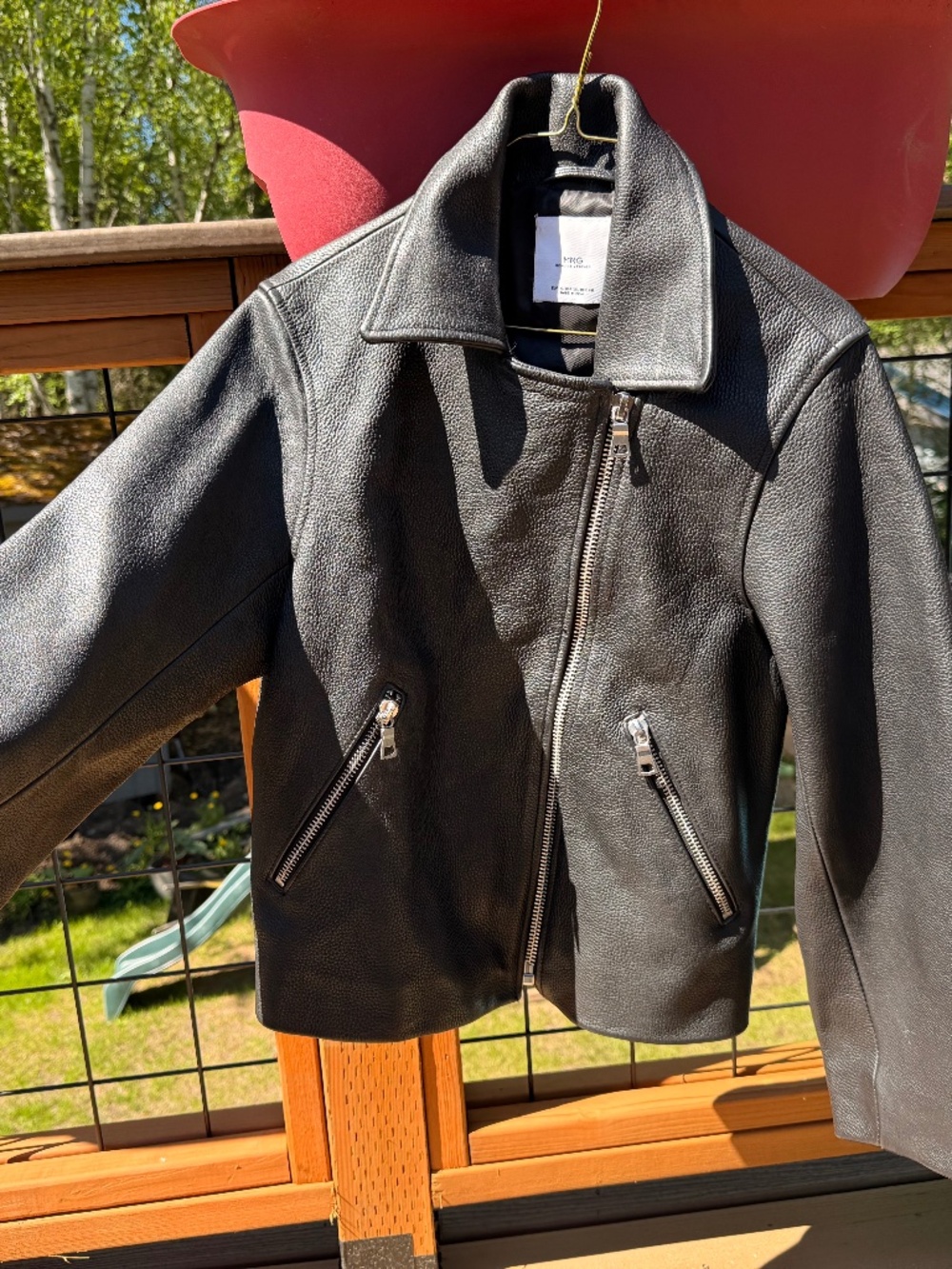 MNG Mango Genuine Leather Moto Jacket Black XS | Asymmetrical Zip | Classic Bike